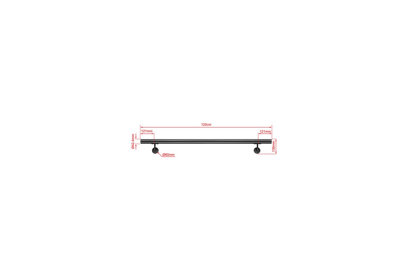 AICA Handlauf AICA Edelstahl Wandhandlauf & Treppengeländer Rostschutz Innen Außen, 120 cm Gesamtlänge, (Packung), 304 Edelstahl, Farbe: Silber/Schwarz/Braun, Länge: 80-240 cm Bild 3