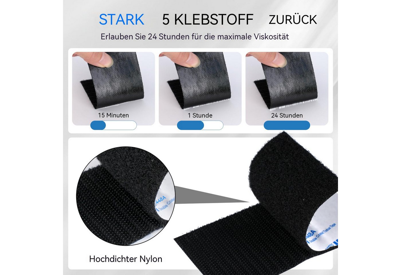 Diwzbyn Klettband 3M Klettband Selbstklebend Extra Stark Schwarz Strapazierfähig, (2-St), Selbstklebendes Klettband mit Nylongewebe für Basteln & DIY Bild 2