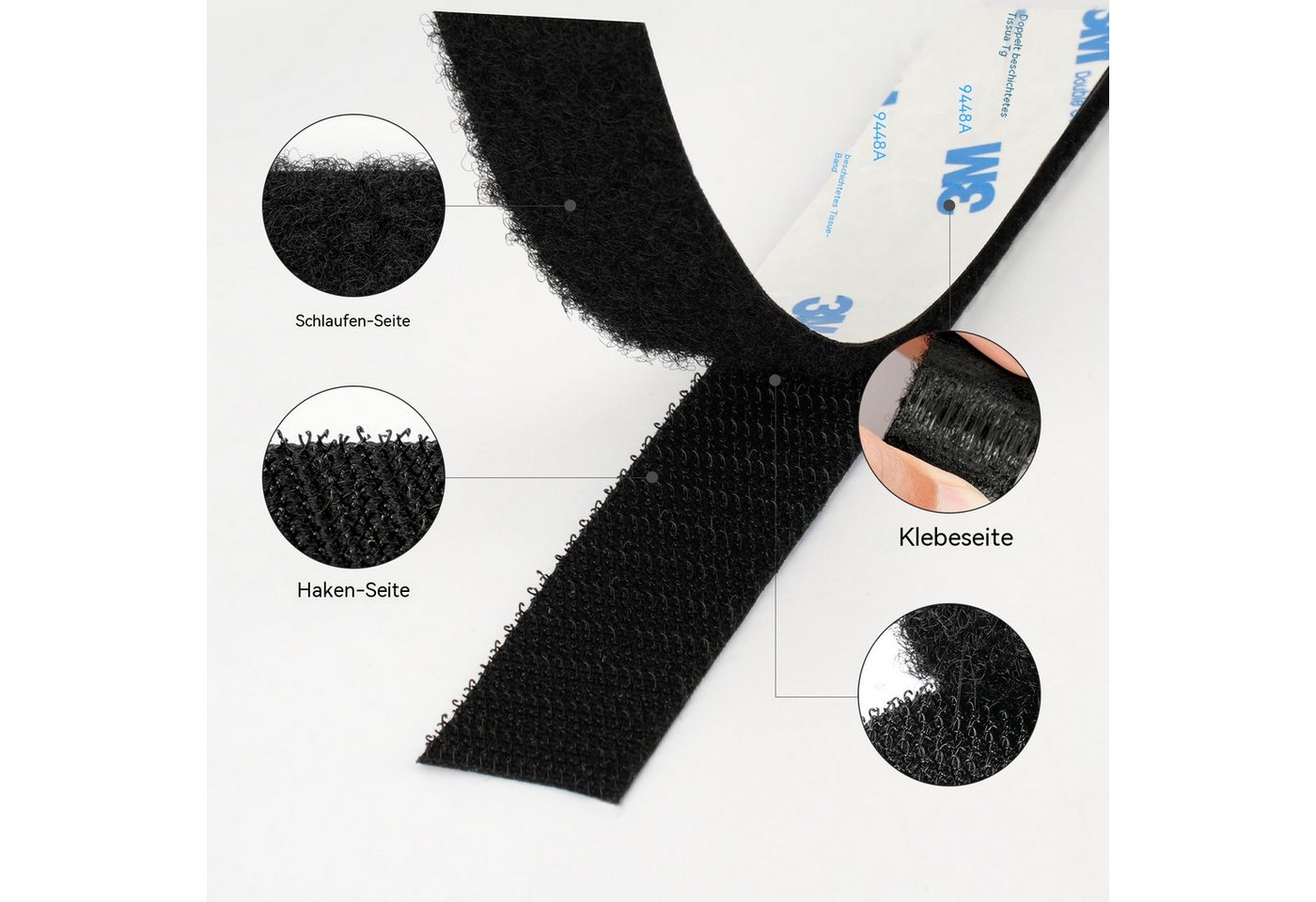 Diwzbyn Klettband 3M Klettband Selbstklebend Extra Stark Schwarz Strapazierfähig, (2-St), Selbstklebendes Klettband mit Nylongewebe für Basteln & DIY Bild 3