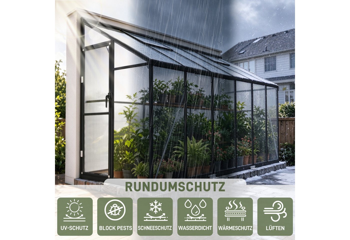 FIVMEN Anlehngewächshaus Anlehn-Gewächshaus Aluminium Schiebetür mit Schloss für Hauswand, Geeignet für Einsatz in Hofecken in der Nähe der Außenwände Gebäuden Bild 4