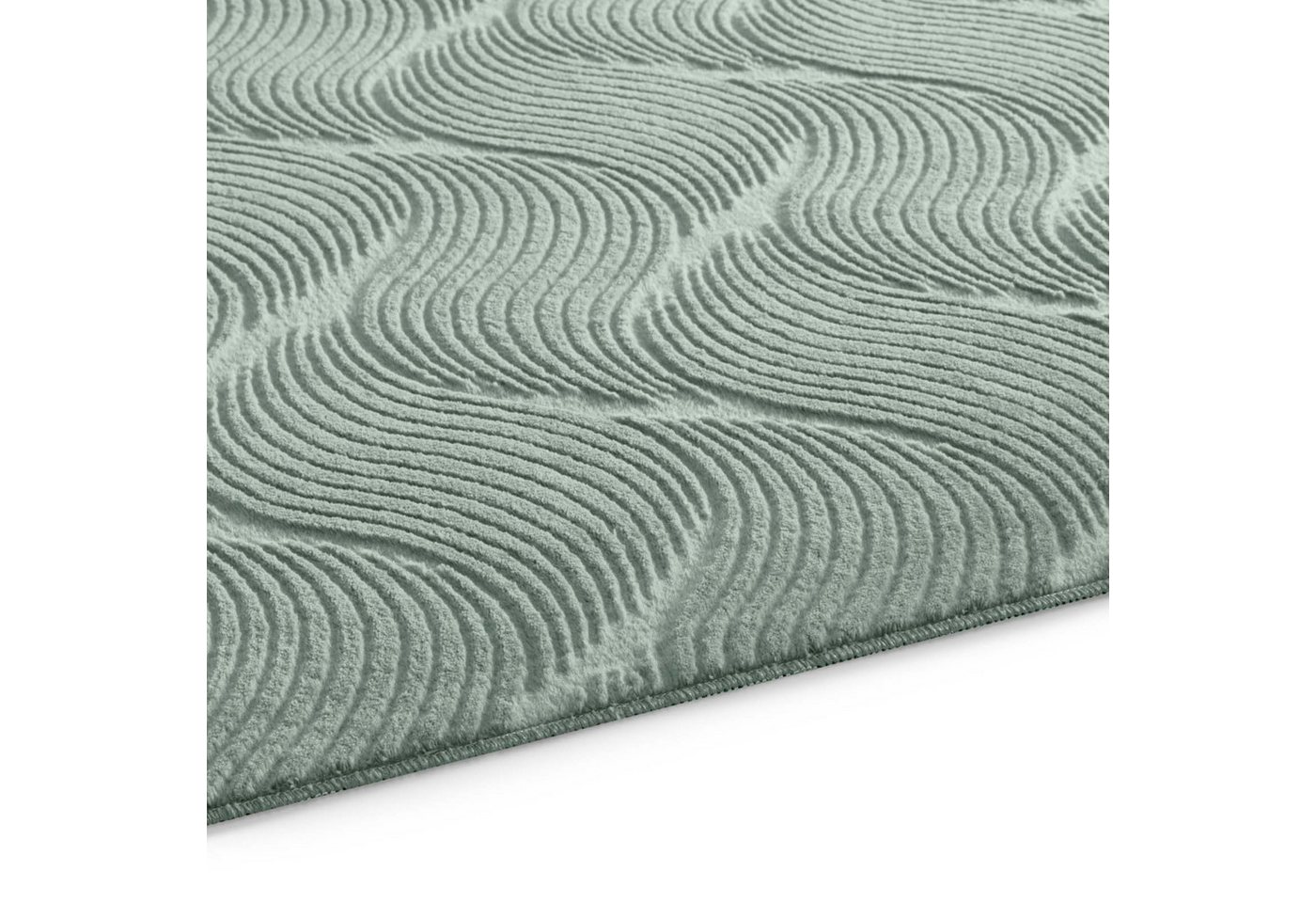 TaraCarpet Teppich TaraCarpet Homestyle 392 Shell, rund, Höhe: 10 mm, Felloptik hoch-tief weich waschbar Düne grün 120x120 rund