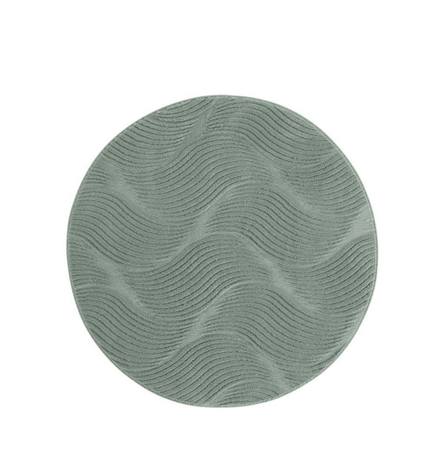 TaraCarpet Teppich TaraCarpet Homestyle 392 Shell, rund, Höhe: 10 mm, Felloptik hoch-tief weich waschbar Düne grün 120x120 rund Bild 2