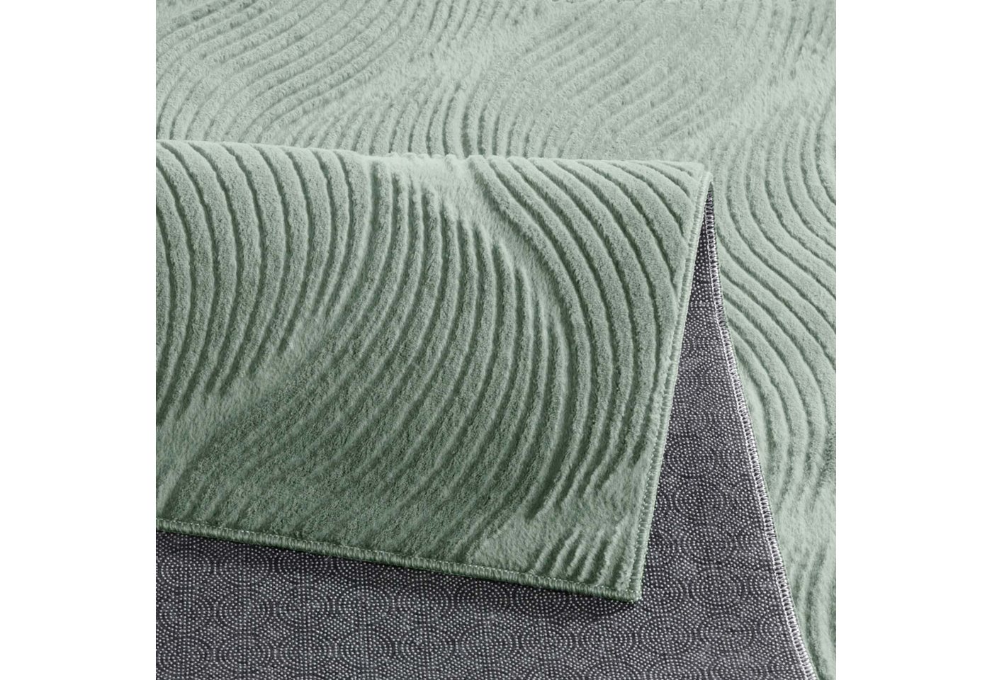 TaraCarpet Teppich TaraCarpet Homestyle 392 Shell, rund, Höhe: 10 mm, Felloptik hoch-tief weich waschbar Düne grün 120x120 rund Bild 3