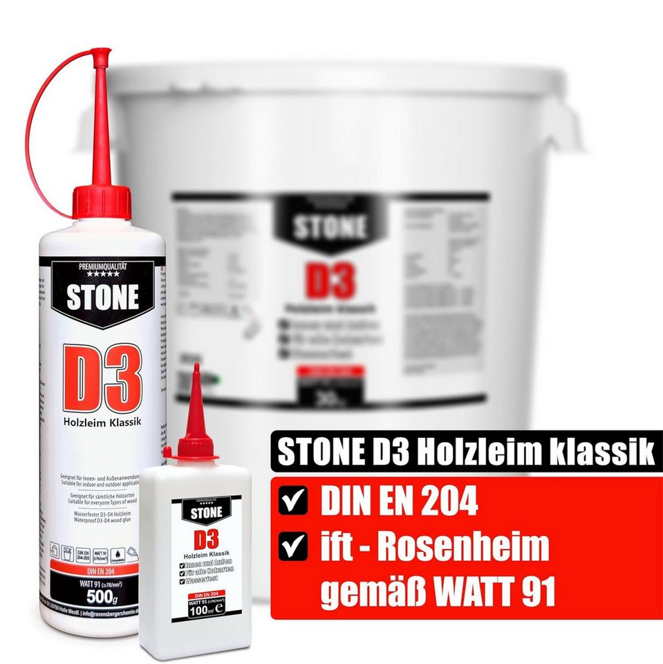 STONE Klebstoff D3 - Holzleim Klassik - PVAc Dispersionsleim Holz Kleber, 500 ml D3 Holzleim – für Möbelbau, Reparaturen & Holzverklebungen Bild 3