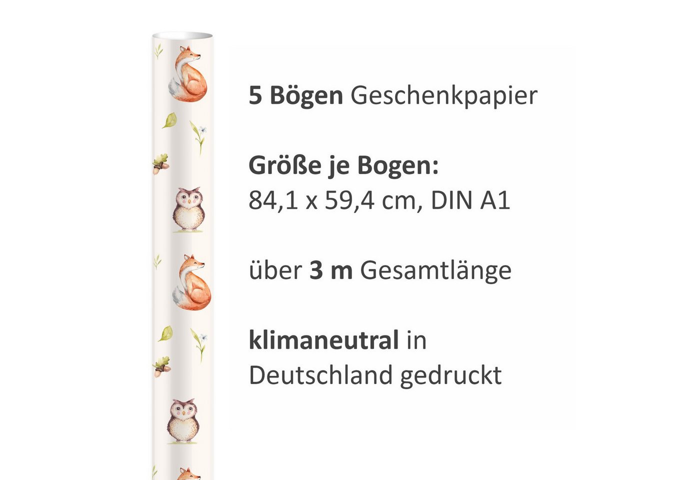 nikima Geschenkpapier 5 Bögen Geschenkpapier Waldtiere - 1,60€/qm - 84,1 x 59,4 cm, 5 Bögen Bild 5