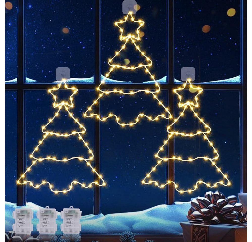 Quntis LED-Lichterkette Lichtervorhang weihnachtsdeko fenster, weihnachtsbaum mit beleuchtung, 8 Modi mit Timer IP44 Batteriebetrieben Innen Außen Fensterdeko