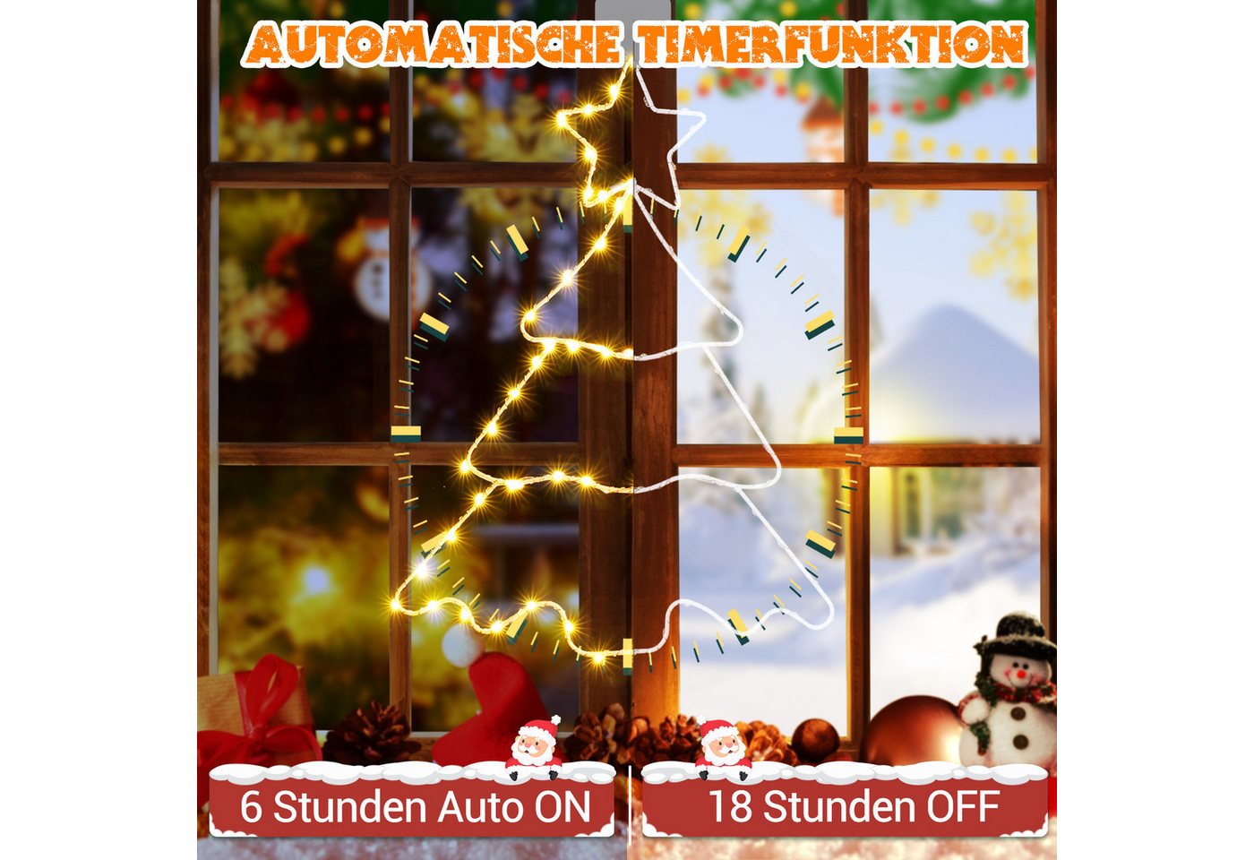 Quntis LED-Lichterkette Lichtervorhang weihnachtsdeko fenster, weihnachtsbaum mit beleuchtung, 8 Modi mit Timer IP44 Batteriebetrieben Innen Außen Fensterdeko Bild 4