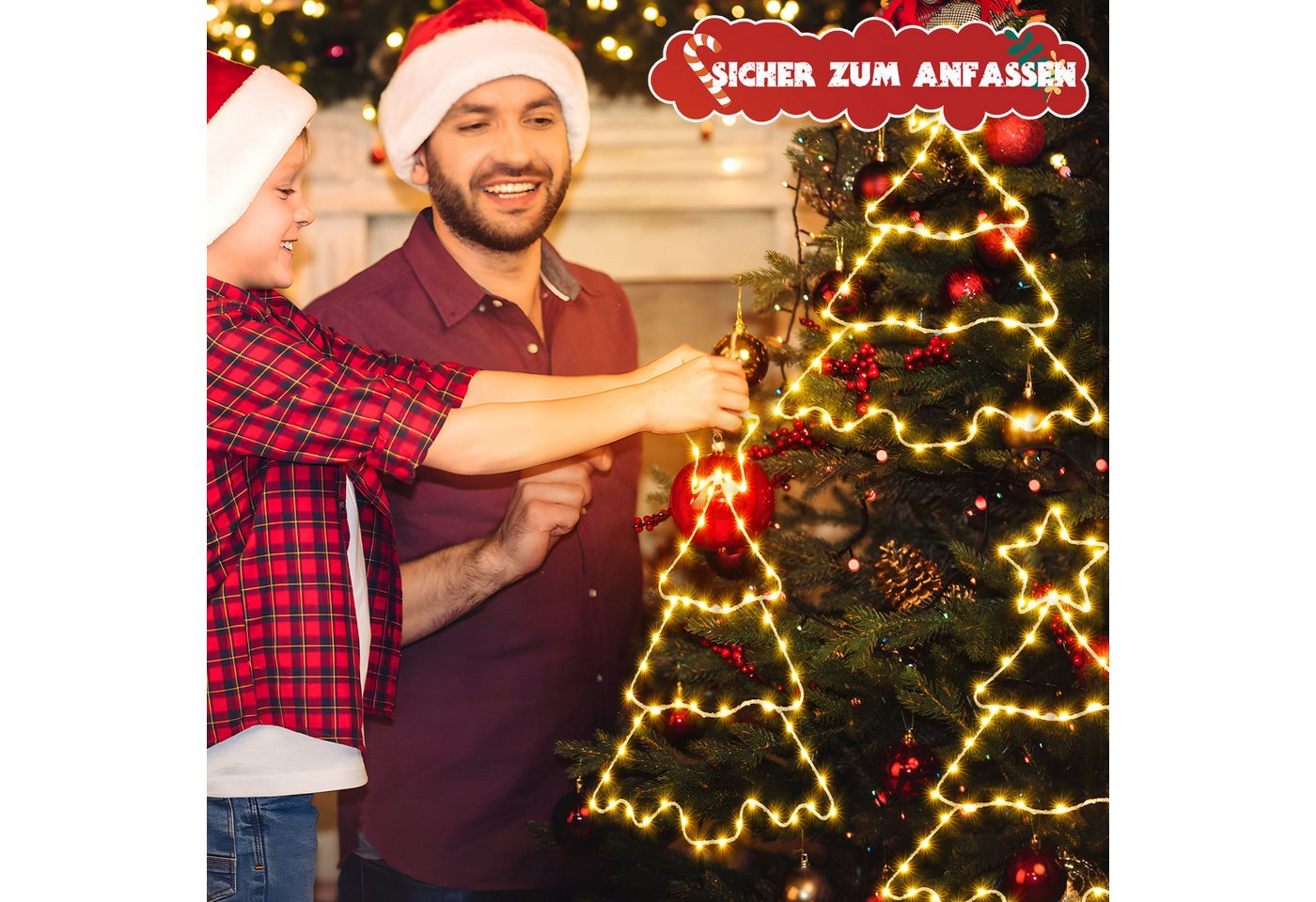 Quntis LED-Lichterkette Lichtervorhang weihnachtsdeko fenster, weihnachtsbaum mit beleuchtung, 8 Modi mit Timer IP44 Batteriebetrieben Innen Außen Fensterdeko Bild 5