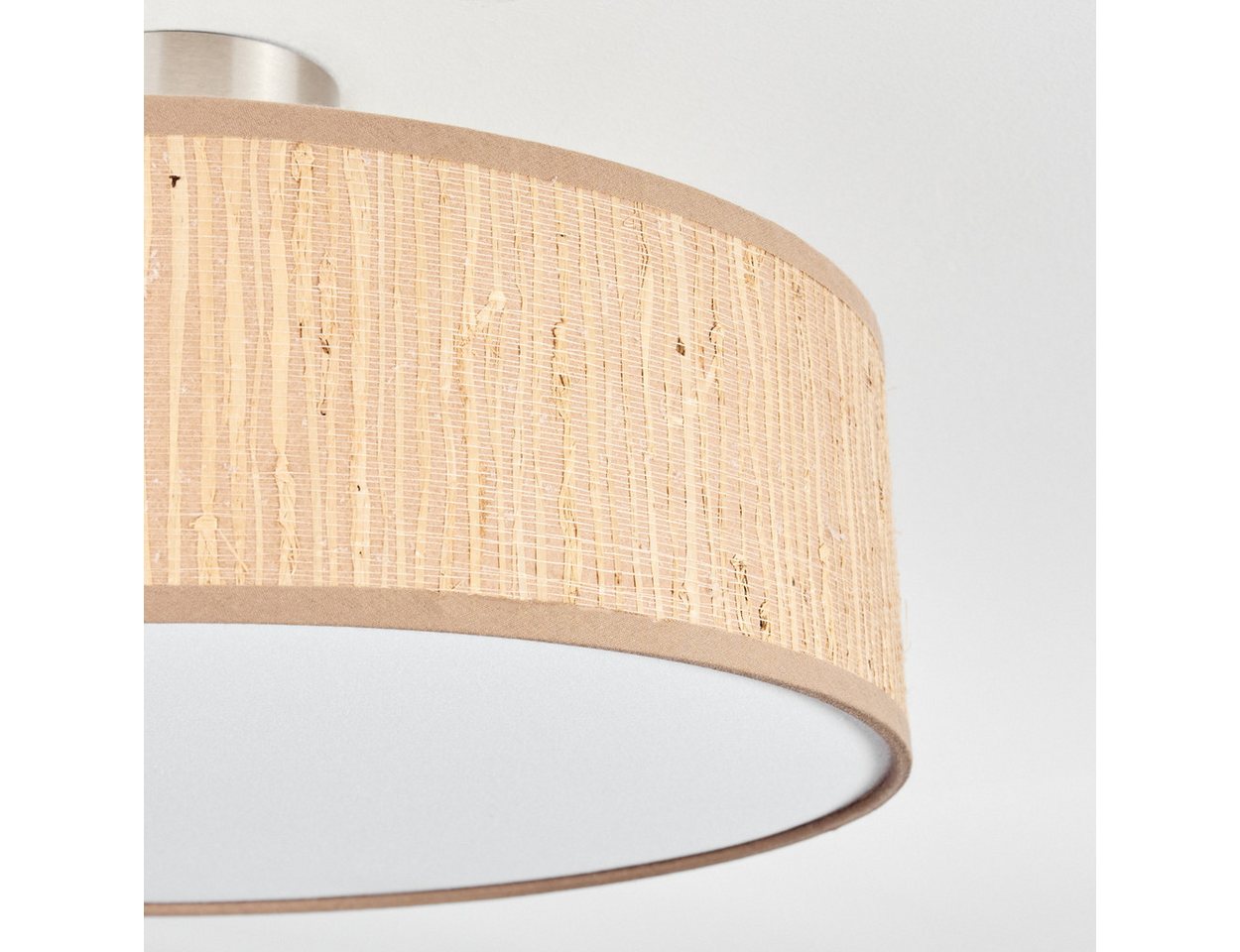 hofstein Deckenleuchte Deckenlampe aus Metall/Holz/Stoff/Kunststoff in Nickel-matt/Natur, ohne Leuchtmittel, runde Boho Leuchte (40 cm), E27 Bild 5