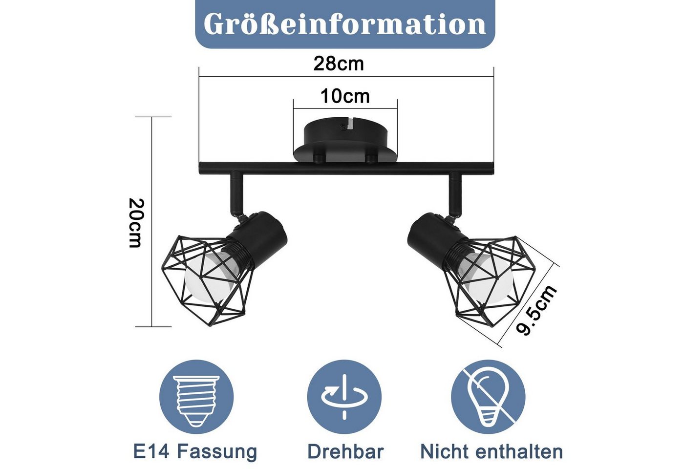 Nettlife Deckenstrahler Deckenlampe 1/2/3/4-flammig Rund schwarz E14 max. 40W, 350° Drehstab+ 90° Drehpunkt, ohne Leuchtmittel, für Wohnzimmer Flur Schlafzimmer küche esszimmer Bild 2
