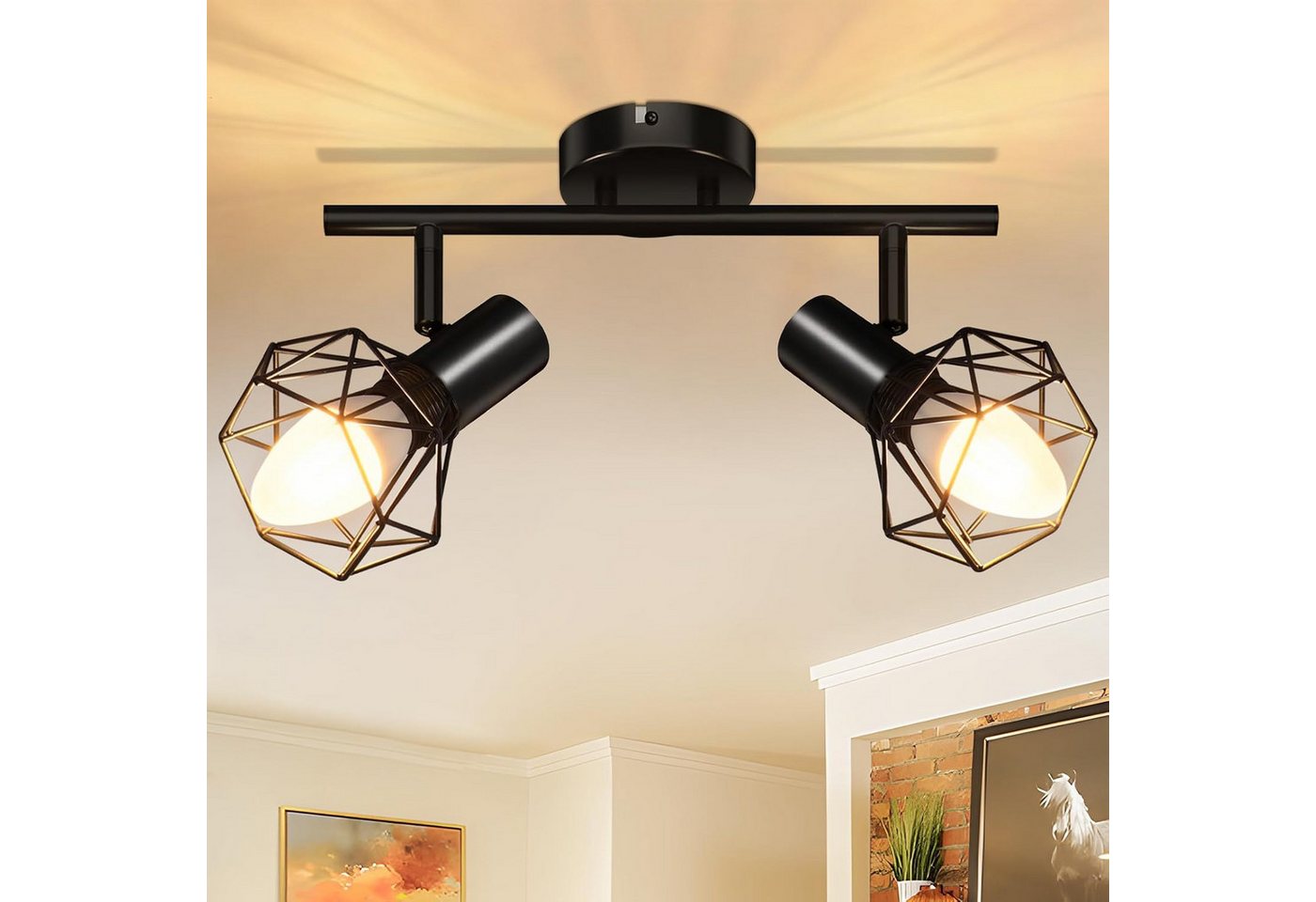 Nettlife Deckenstrahler Deckenlampe 1/2/3/4-flammig Rund schwarz E14 max. 40W, 350° Drehstab+ 90° Drehpunkt, ohne Leuchtmittel, für Wohnzimmer Flur Schlafzimmer küche esszimmer Bild 3