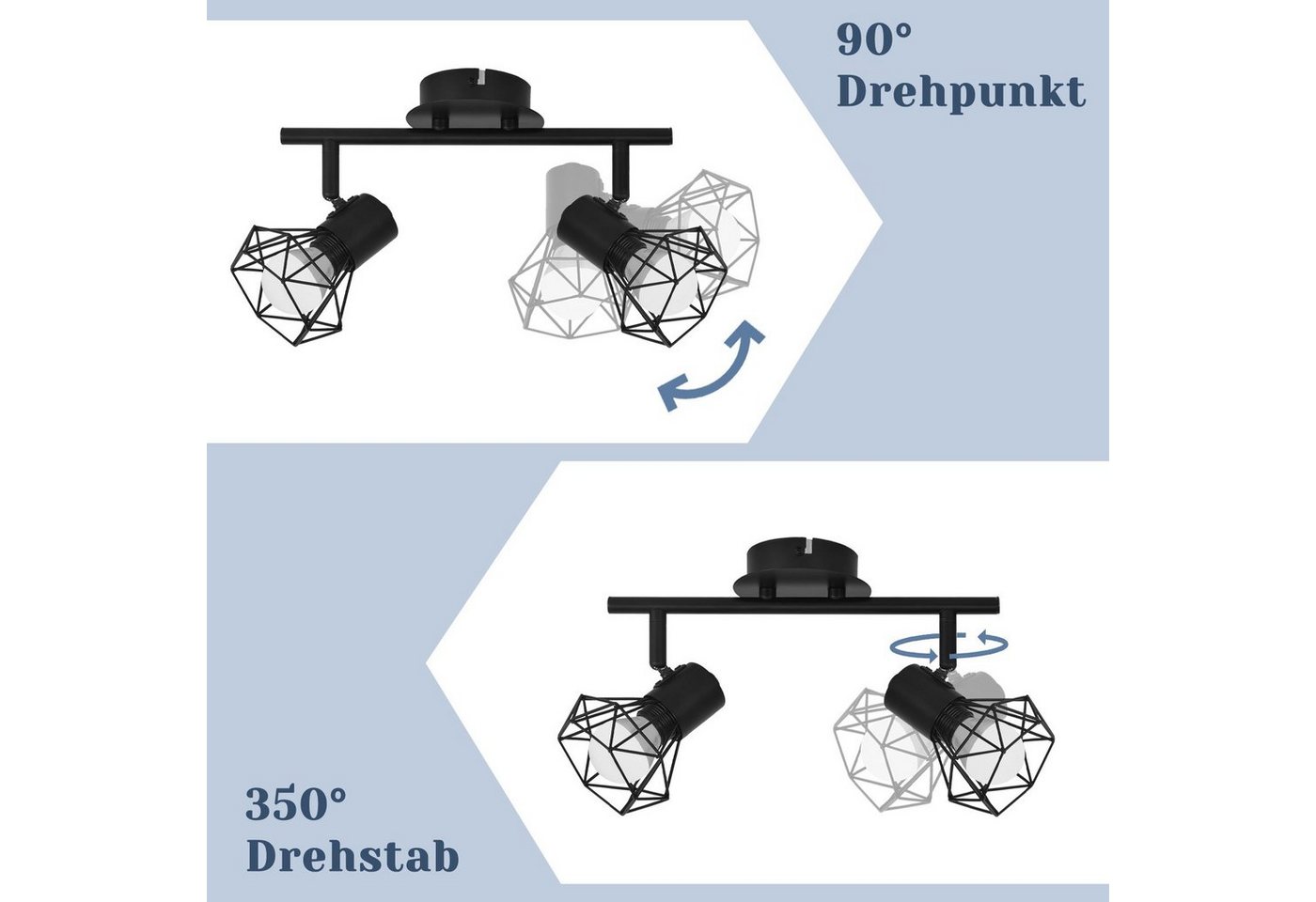 Nettlife Deckenstrahler Deckenlampe 1/2/3/4-flammig Rund schwarz E14 max. 40W, 350° Drehstab+ 90° Drehpunkt, ohne Leuchtmittel, für Wohnzimmer Flur Schlafzimmer küche esszimmer Bild 5