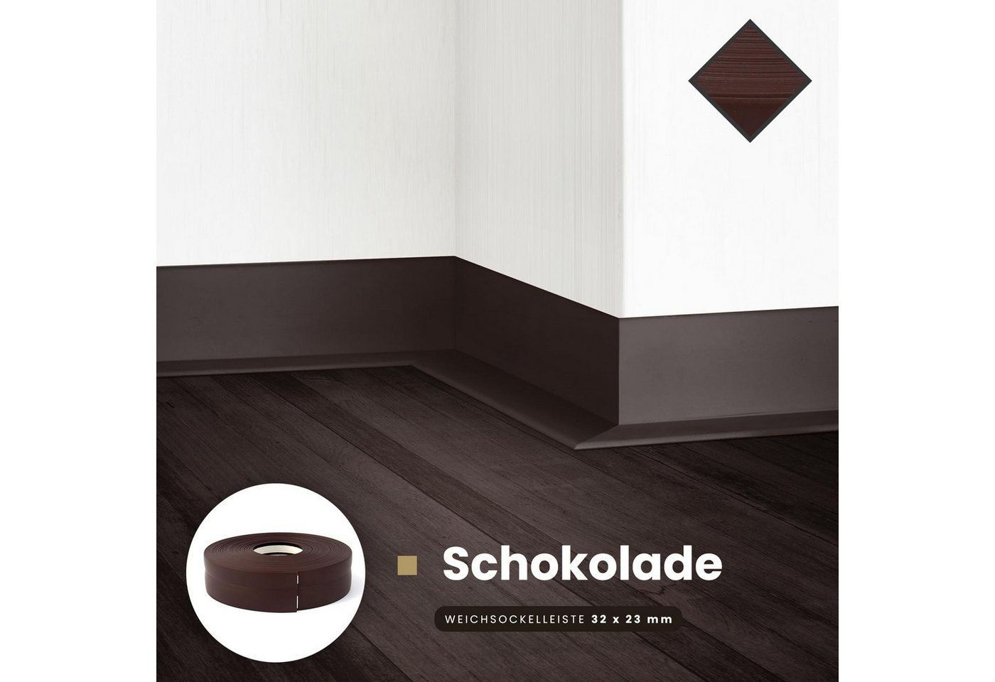 DQ-PP Sockelleiste DQ-PP WEICHSOCKELLEISTE 20m, 32x23mm, selbstklebend, Gummileiste, PVC, Sockelleiste, Abschlussleiste, Bodenleiste, Winkelprofil Bild 4