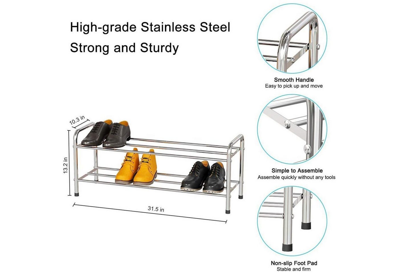 FANHAO Schuhregal Schuhregal Edelstahl 2 Ebenen für bis zu 12 Paar Schuhe 80 x 26.2 x Bild 2