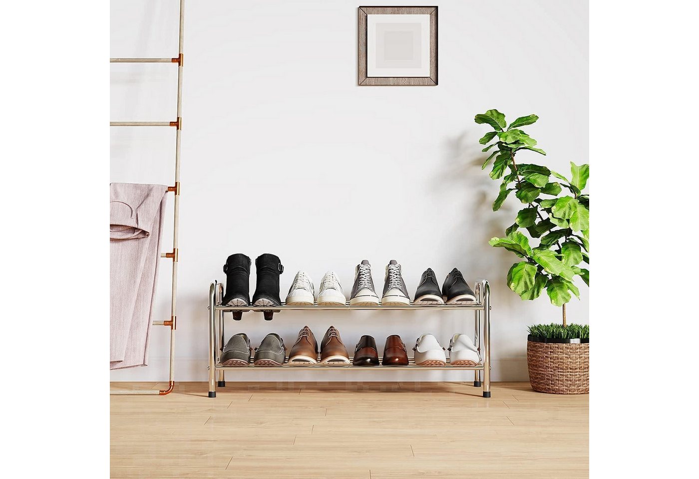 FANHAO Schuhregal Schuhregal Edelstahl 2 Ebenen für bis zu 12 Paar Schuhe 80 x 26.2 x Bild 4