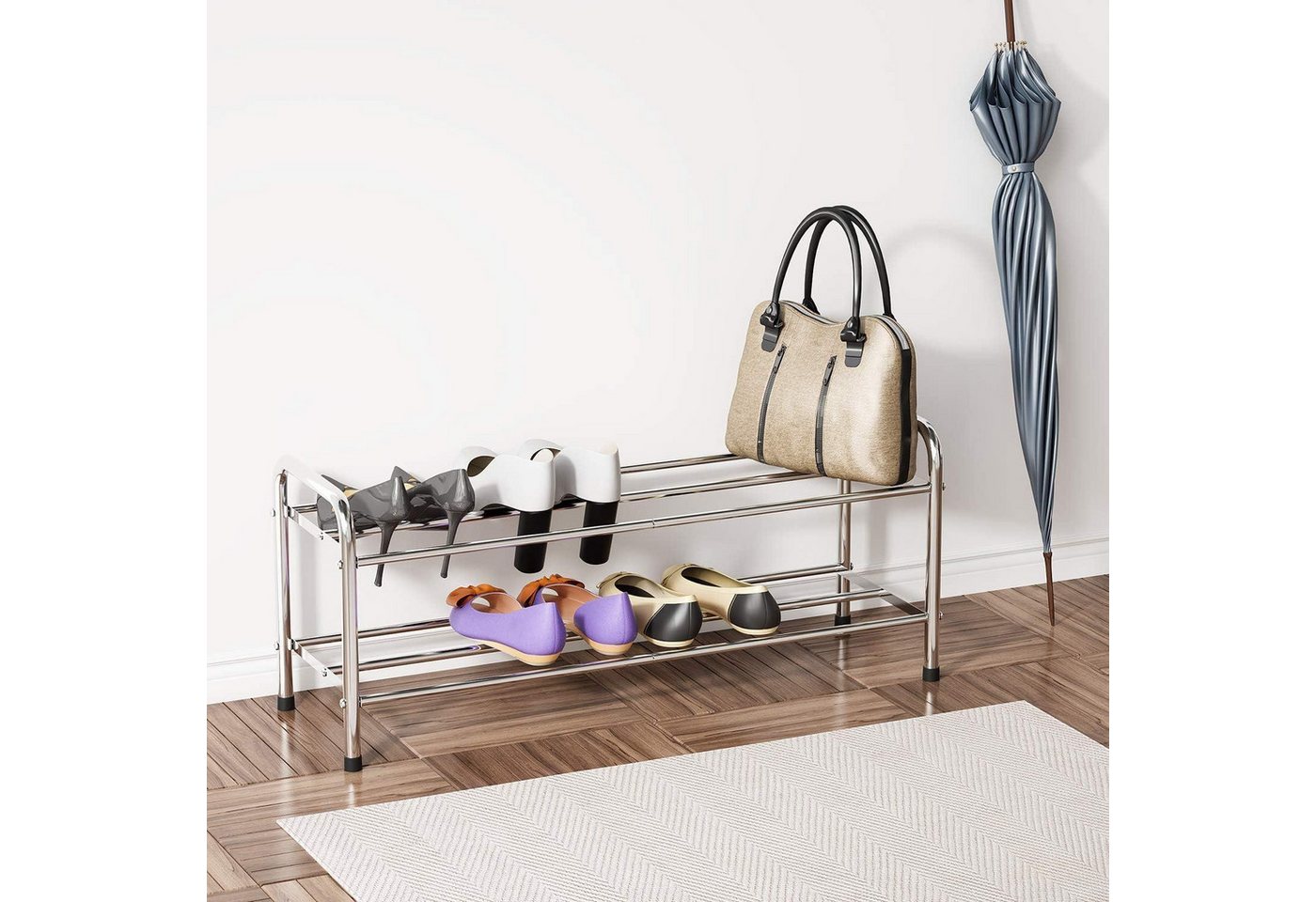 FANHAO Schuhregal Schuhregal Edelstahl 2 Ebenen für bis zu 12 Paar Schuhe 80 x 26.2 x Bild 5
