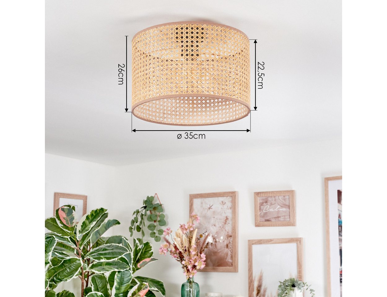 hofstein Deckenleuchte Deckenlampe aus Metall/Wienergeflecht/Stoff, Schwarz/Naturfarben/Braun, Deckenleuchte im modernen Design (35 cm), E27 Bild 5