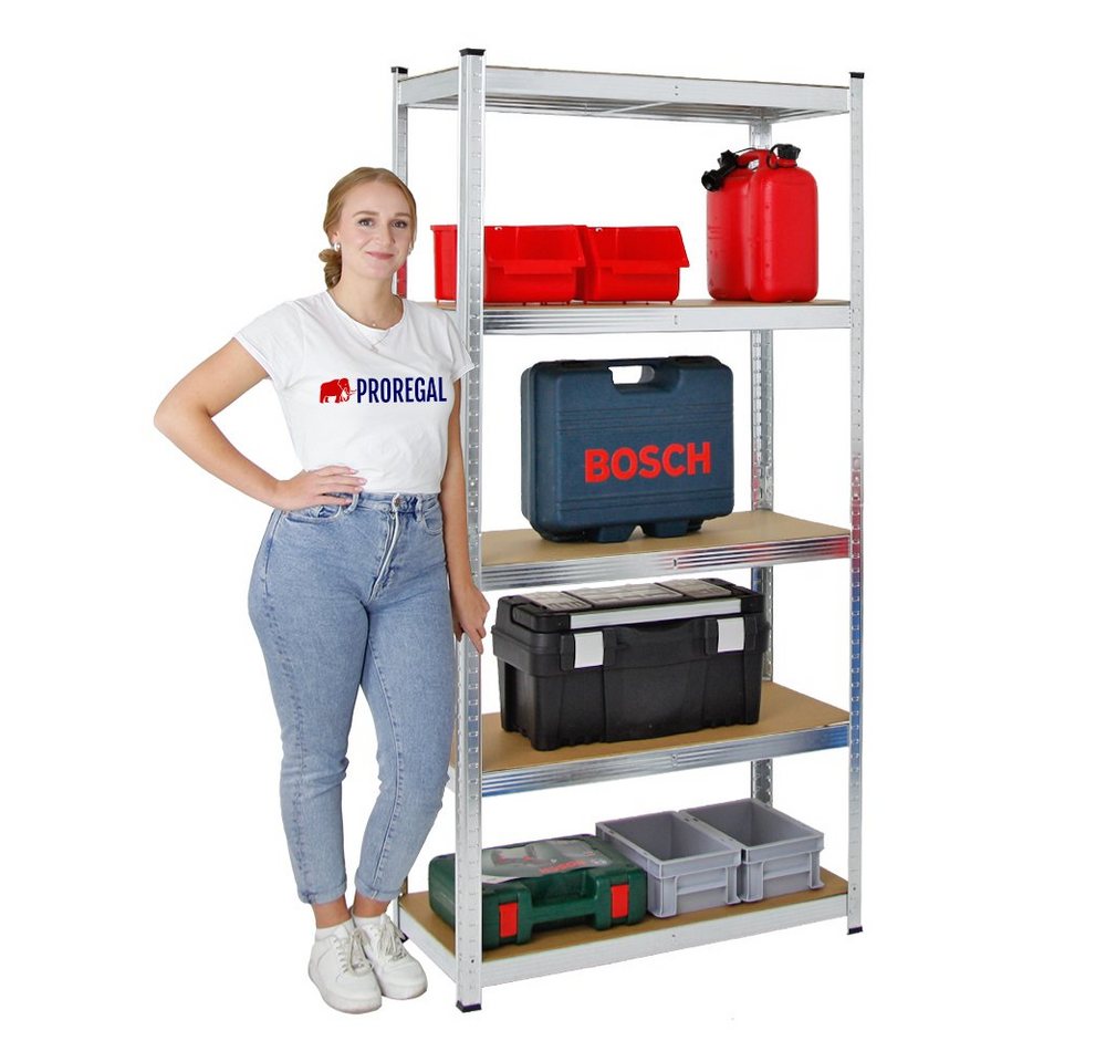 PROREGAL® Schwerlastregal Kellerregal GORILLA, HxBxT 180x90x40cm, Fachlast 175kg, Verzinkt, Komplett-Set, Traglast von 175 kg pro Ebene bzw. Gesamttraglast von 875kg je Regal Bild 3