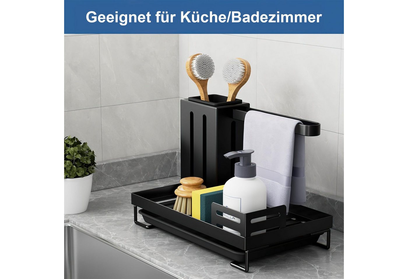 FOUORTUNATE-BEE Küchenorganizer-Set Spülbecken Organizer mit Abtropfschale, Schwammhalter und Bürstenkorb, Spülbecken Organizer für Küche, Tücher, Bürsten, Seife und Schwämme Bild 2