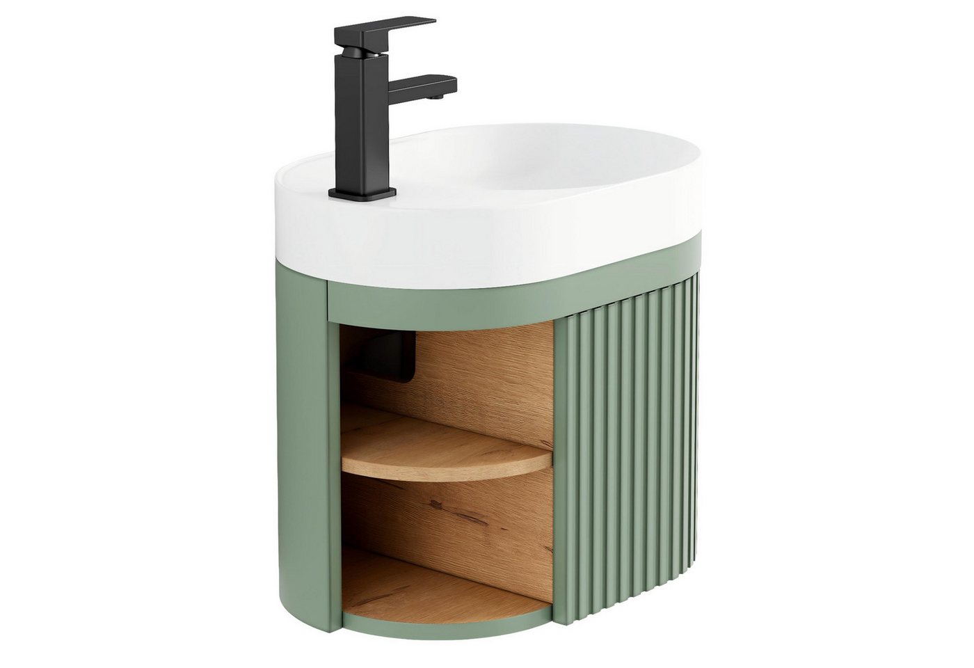 UEV Waschtisch klein Waschbecken mit Unterschrank 50cm gebogen,Gäste-WC (Breit 50cm, Komplett-Set, Badmöbel Set für Badezimmer/Gäste-WC, Unterschrank mit Harzbecken Wasserhahn Pop-up-Ablassventil), Waschbecken mit Wasserhahn,Waschplatz ausreichend Stauraum Bild 3