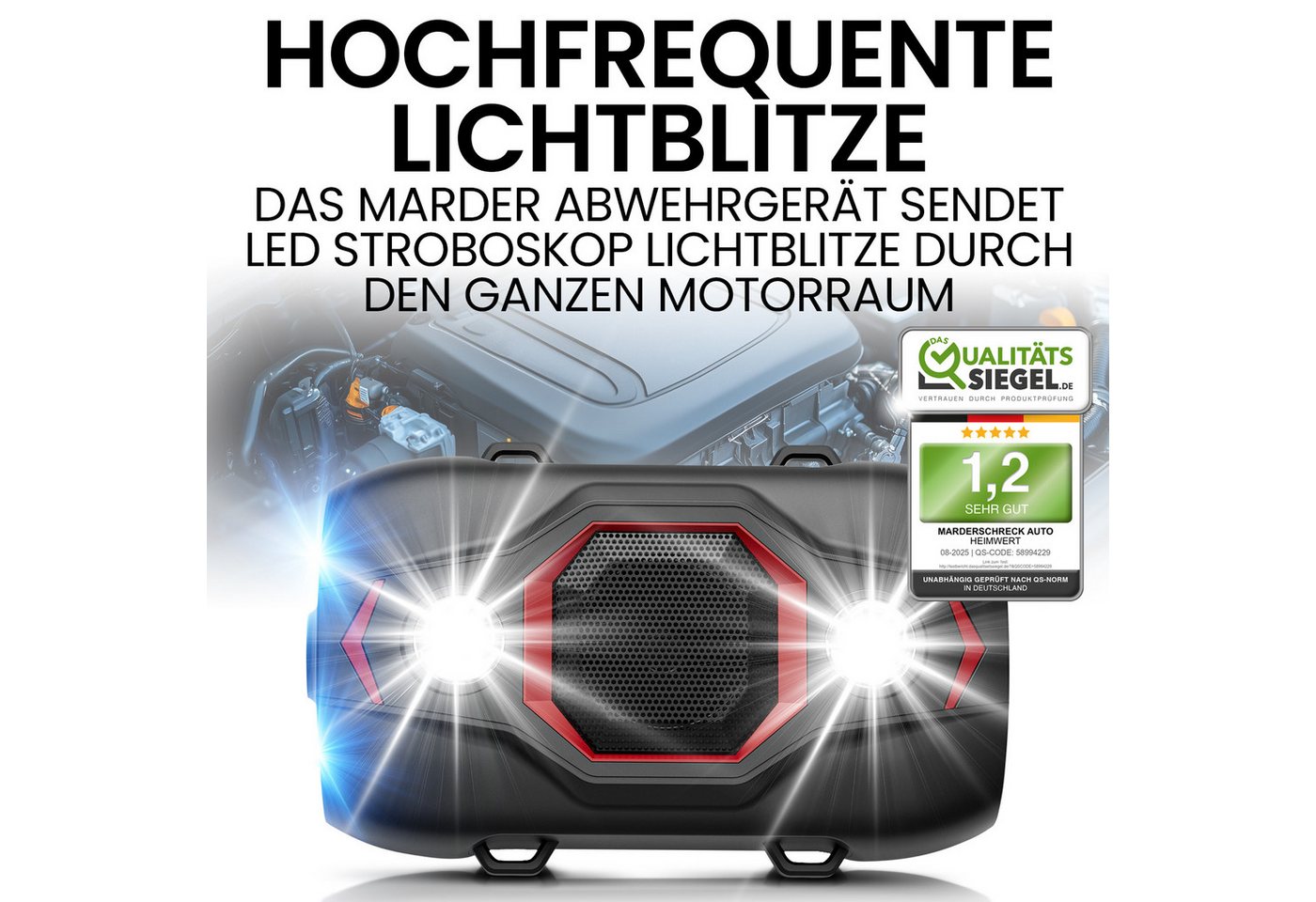HEIMWERT Ultraschall-Tierabwehr Marderschreck Profi Ultraschall Marderschutz Auto, 1-tlg., Ultraschall Marderschutz für sofortigen Erfolg, 2 Wege Marder Abwehr mit Blitzlicht/wechselnden Ultraschall Frequenzen Bild 2