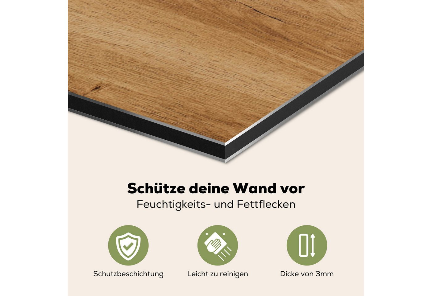 KitchenYeah Küchenrückwand Holzoptik/print - Braun - Holz, (1-tlg), Spritzschutz Küche, Küchendeko, 60x40 cm Bild 2