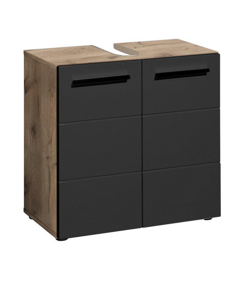 BEGA BBK Waschbeckenunterschrank 2 Türen, 1 Boden, schwarz / viking oak Dekor - 60x62x31 (BxHxT) Bild 2