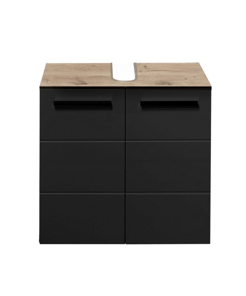 BEGA BBK Waschbeckenunterschrank 2 Türen, 1 Boden, schwarz / viking oak Dekor - 60x62x31 (BxHxT) Bild 4