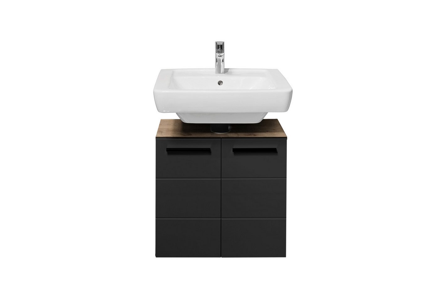 BEGA BBK Waschbeckenunterschrank 2 Türen, 1 Boden, schwarz / viking oak Dekor - 60x62x31 (BxHxT) Bild 5