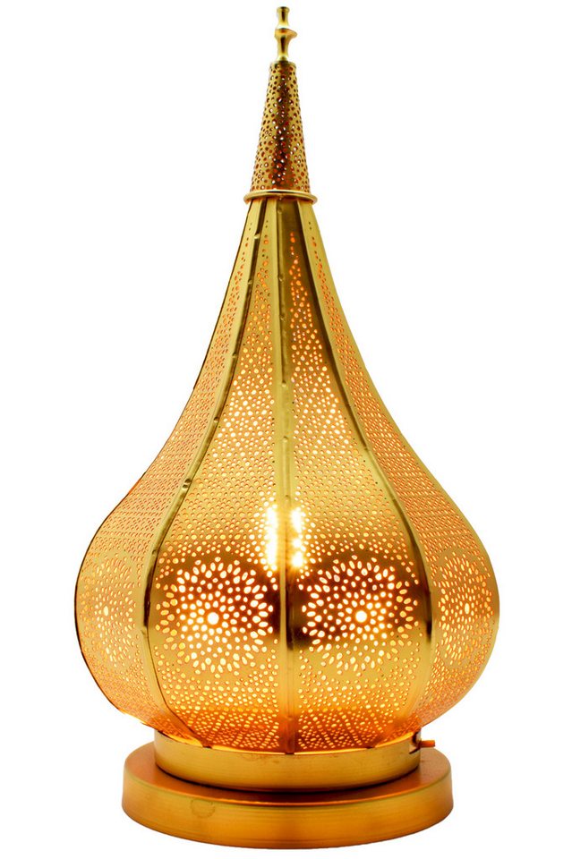 Marrakesch Orient & Mediterran Interior Tischleuchte Kais Tischlampe 38 cm gefertigt aus Eisen, Gold, E27, mit Schalter