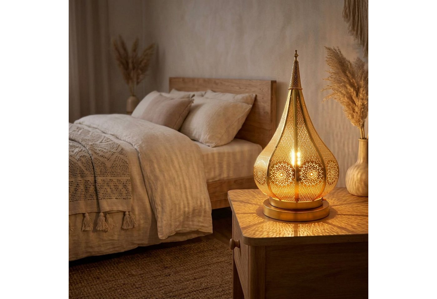 Marrakesch Orient & Mediterran Interior Tischleuchte Kais Tischlampe 38 cm gefertigt aus Eisen, Gold, E27, mit Schalter Bild 2