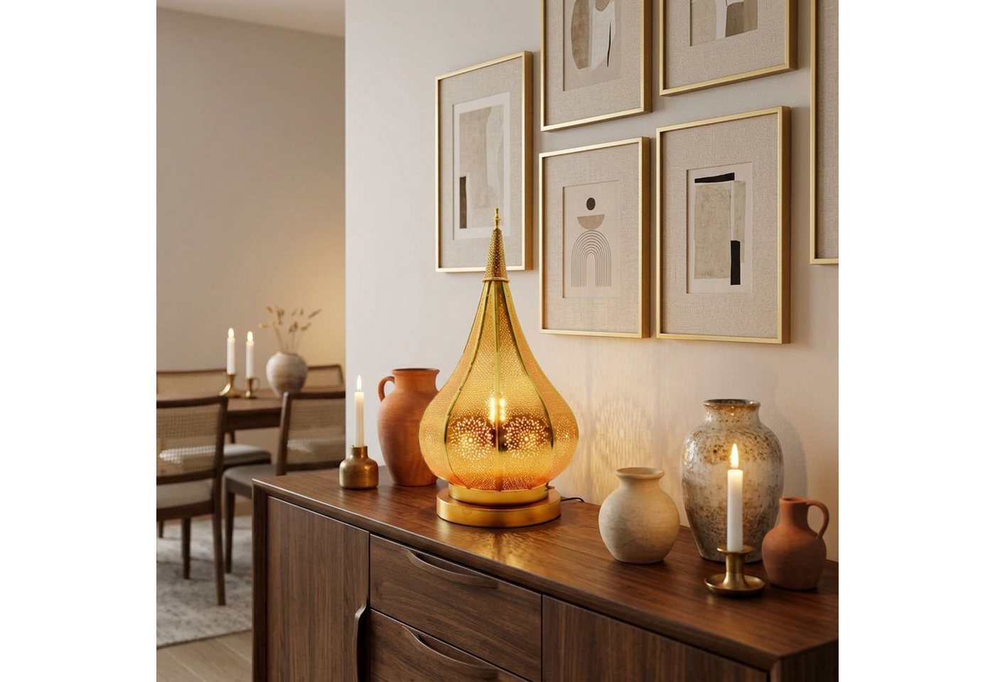 Marrakesch Orient & Mediterran Interior Tischleuchte Kais Tischlampe 38 cm gefertigt aus Eisen, Gold, E27, mit Schalter Bild 4