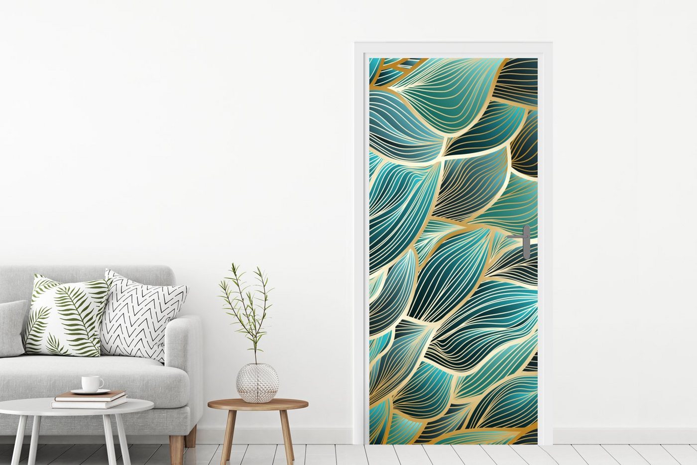 MuchoWow Türtapete Muster - Gold - Abstrakt - Welle, Matt, bedruckt, (1 St), Fototapete, Flebefolie, Türaufkleber, 80x205 cm