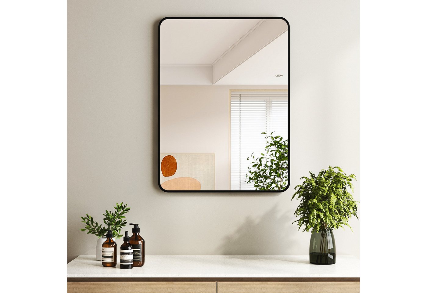 Hopibath Badspiegel Metall Alu Rahmen Wandspiegel Schwarz Gold (rechteckig, eckig, 40-100cm), 4 Installationsmethoden