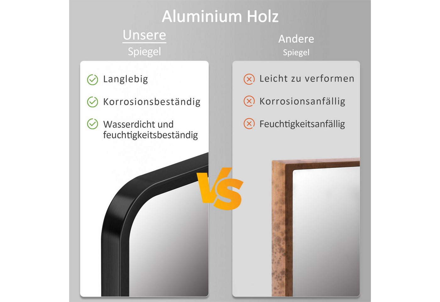 Hopibath Badspiegel Metall Alu Rahmen Wandspiegel Schwarz Gold (rechteckig, eckig, 40-100cm), 4 Installationsmethoden Bild 4
