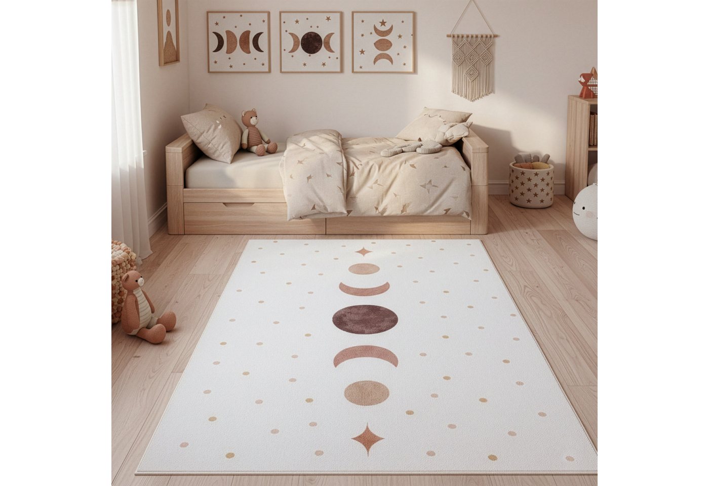 Teppium Teppich Boho Mondphasen, Rechteckig, Höhe: 5 mm, Teppich Kinderzimmer