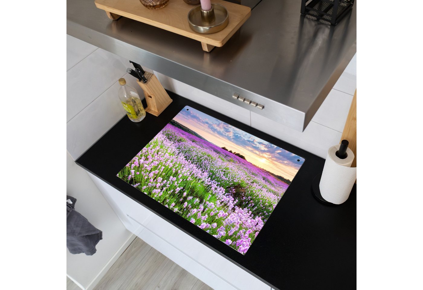 KitchenYeah Küchenrückwand Lavendel - Blumen - Lila - Blumenfeld, (1-tlg), Küche Herdabdeckung Ceranfeld Induktionsfeld Spritzschutz, 65x50 cm Bild 5