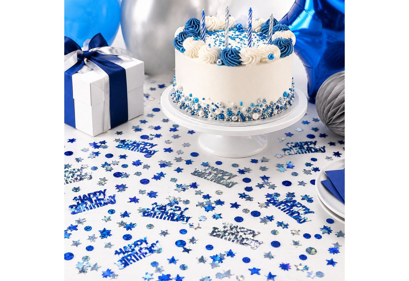 Riethmüller Konfetti Konfetti 'Happy Birthday' 14g, Metallisch Blau Bild 3