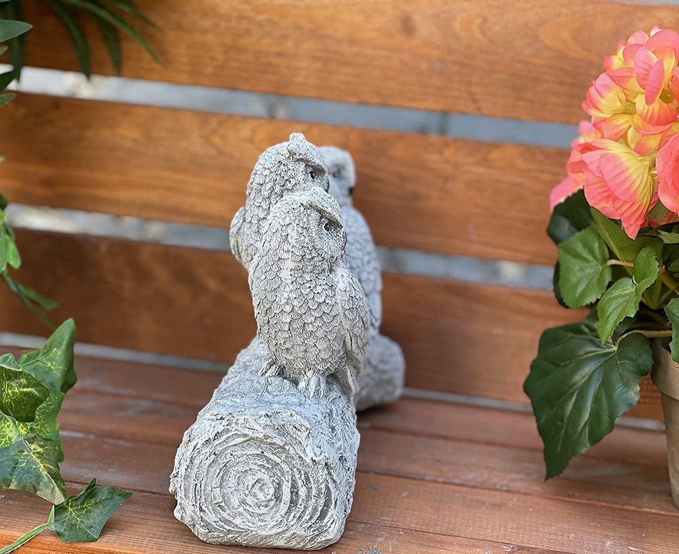 Stone and Style Gartenfigur Frostfeste Steinfigur 3 Eulen auf Baumstamm Bild 4