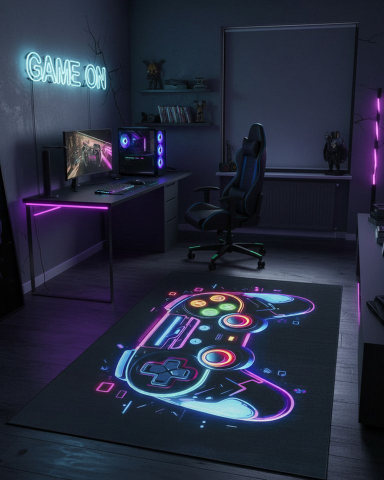 Mazovia Designteppich Jugendteppich Gaming Videospiel Schwarz Teenagerzimmer, Fußbodenheizung Bild 3