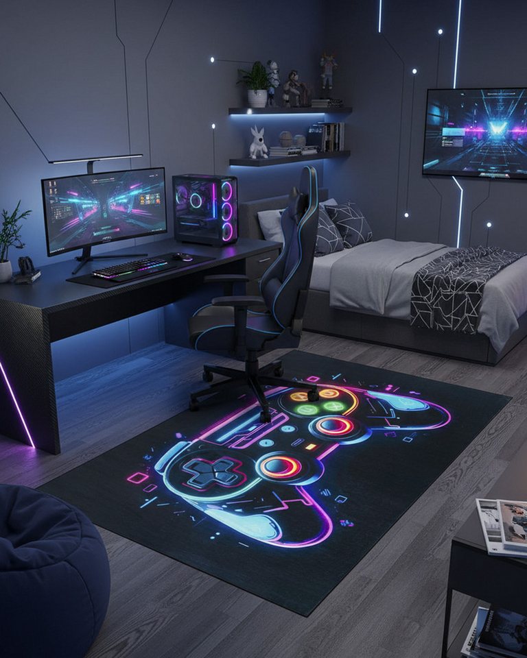 Mazovia Designteppich Jugendteppich Gaming Videospiel Schwarz Teenagerzimmer, Fußbodenheizung Bild 4