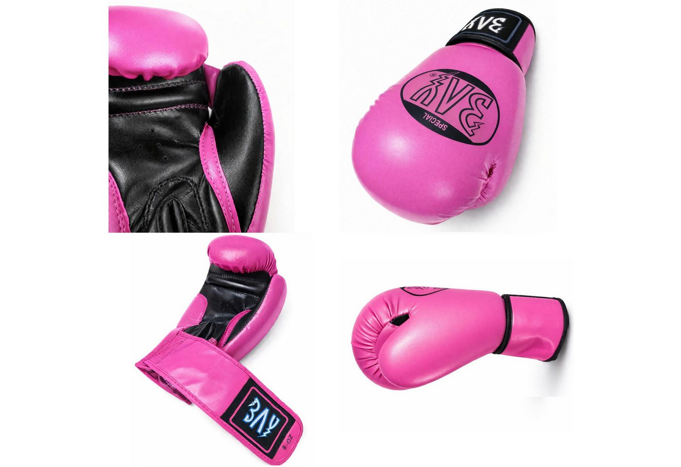 BAY-Sports Boxhandschuhe Future Box-Handschuhe pink schwarz rosa Boxen Kickboxen Damen Kinder (Paar), Damen, Frauen, Mädchen, Kunstleder, Klett, geformtes Schaumteil Bild 2