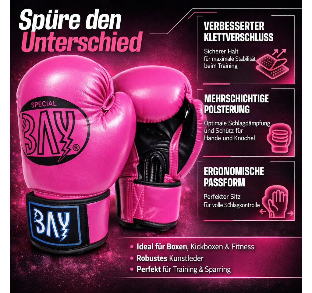 BAY-Sports Boxhandschuhe Future Box-Handschuhe pink schwarz rosa Boxen Kickboxen Damen Kinder (Paar), Damen, Frauen, Mädchen, Kunstleder, Klett, geformtes Schaumteil Bild 5