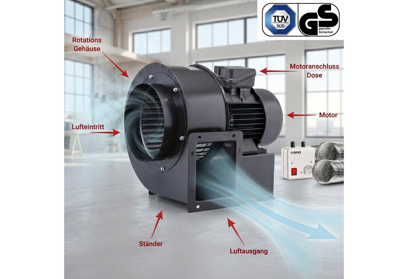 BVN VENTILATION SYSTEMS & ELECTRICAL MOTORS Radialventilator OBR 200 TURBO Radialventilator Radialgebläse Regler+Flansch+Aluflex Bild 3