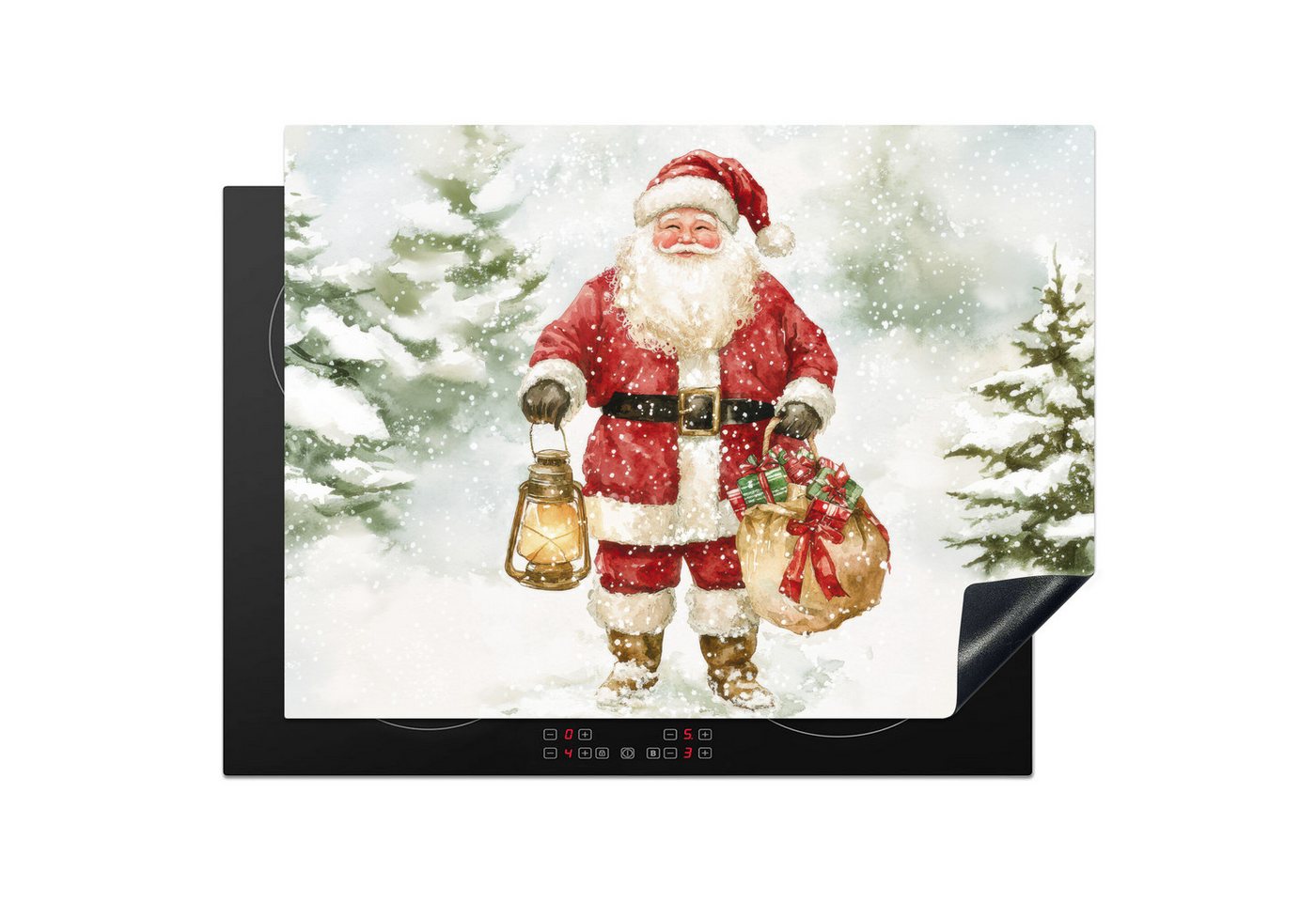 MuchoWow Herd-Abdeckplatte Weihnachtsmann - Winter - Schnee - Weiß - Rot, Vinyl, (1 tlg), Küche Herdabdeckung Ceranfeld Induktionsfeld Vinyl, 65x50 cm Bild 3