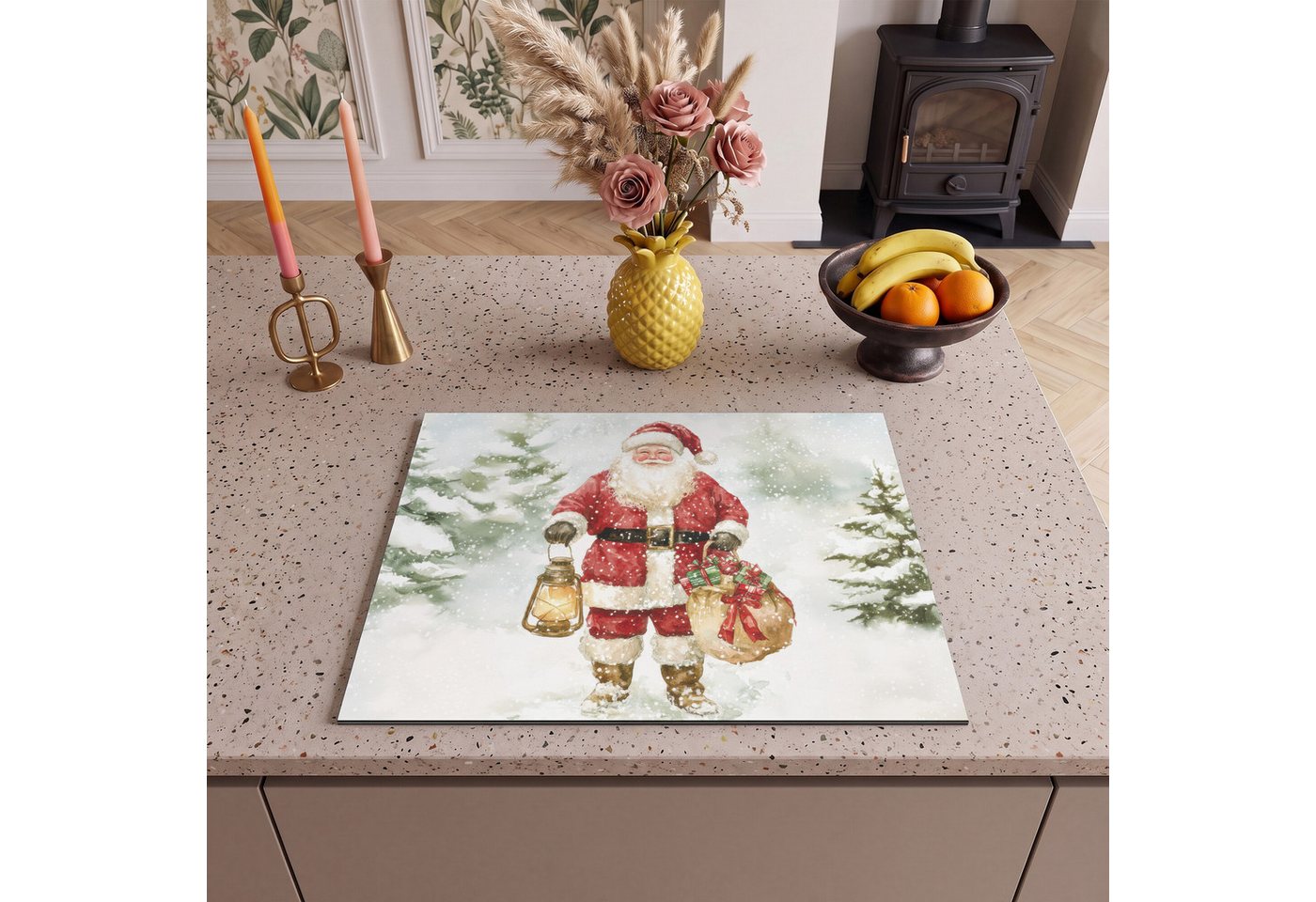 MuchoWow Herd-Abdeckplatte Weihnachtsmann - Winter - Schnee - Weiß - Rot, Vinyl, (1 tlg), Küche Herdabdeckung Ceranfeld Induktionsfeld Vinyl, 65x50 cm Bild 5