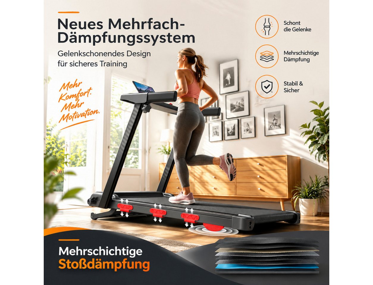 BAYMATE Laufband mit automatischer Steigung (12KM/H Laufband mit LED,klappbares Laufband mit 12 Programmen,3,0 HP leiser Motor,MAX 160kg) Bild 2