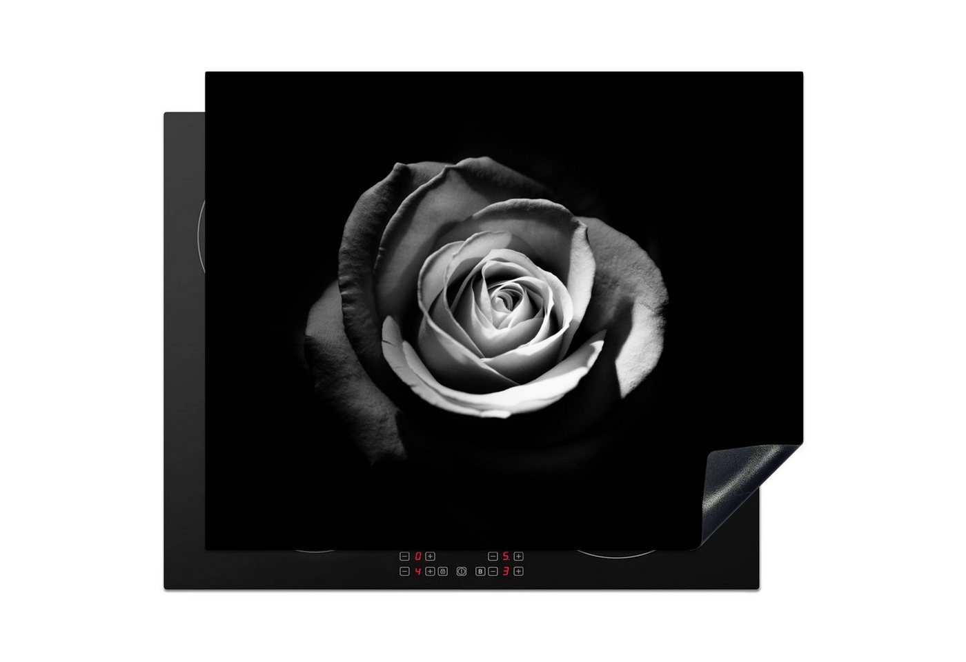 MuchoWow Herd-Abdeckplatte Blumen - Schwarz - Rose - Weiß - Botanisch, Vinyl, (1 tlg), Abdeckung Induktionskochfeld Schutzmatte, Küche Deko, 65x52 cm Bild 2