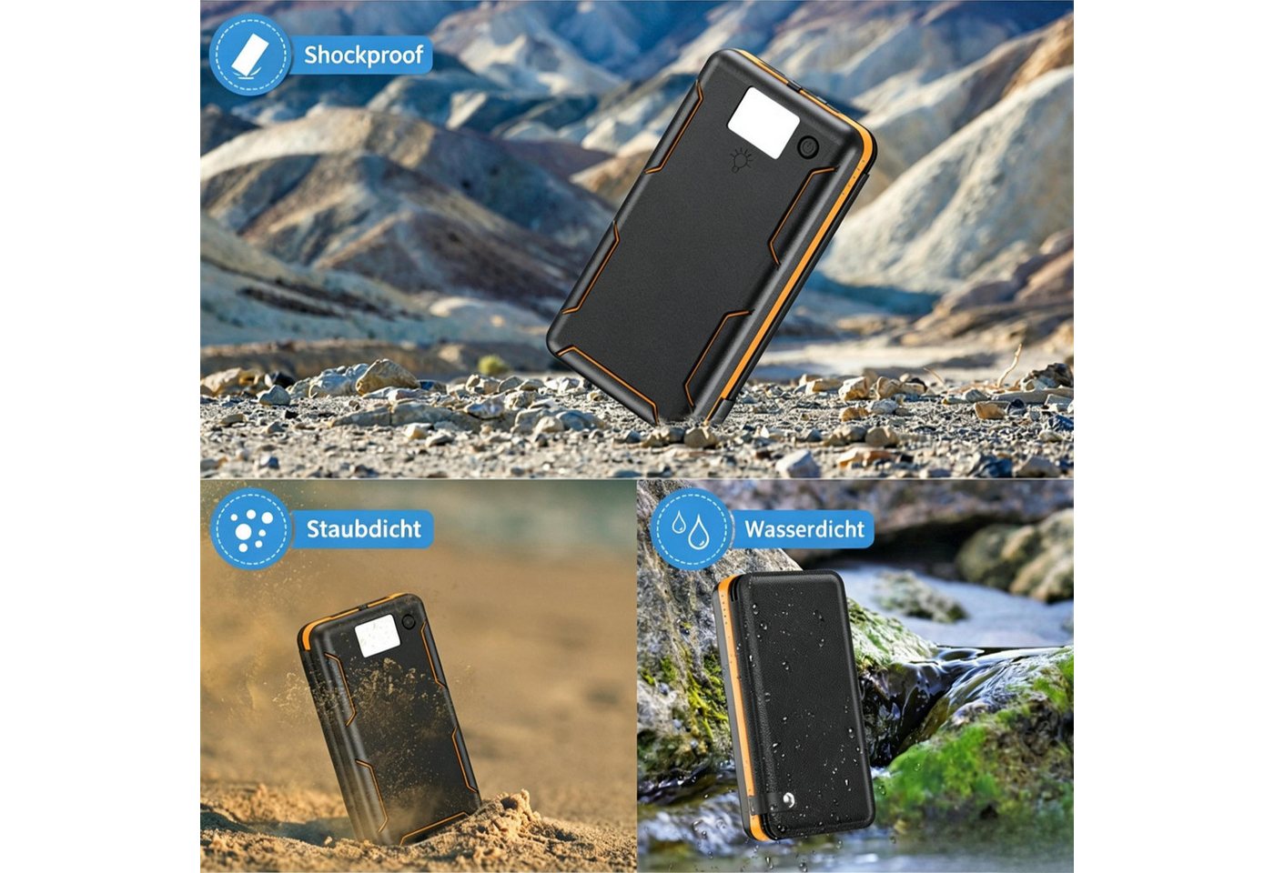 AIBISTAR Solar Powerbank 20000mAh, 4/5 Panels, USB-C, wasserdicht, Camping Solar Powerbank Solarpanel 20000 mAh, 4/5 Solarpanels,Faltdesign,Solaraufladung,3 Lichtmodi,Outdoor & Reisen Bild 5