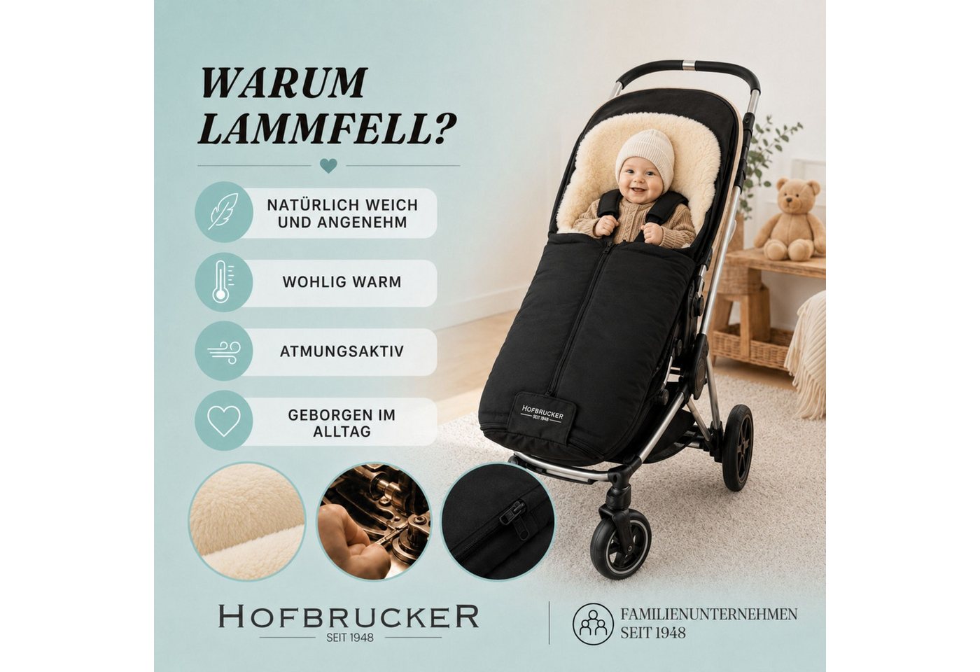 Hofbrucker seit 1948 Fußsack Lammfell-Fußsack Iglu für Kinderwagen und Buggy Bild 2